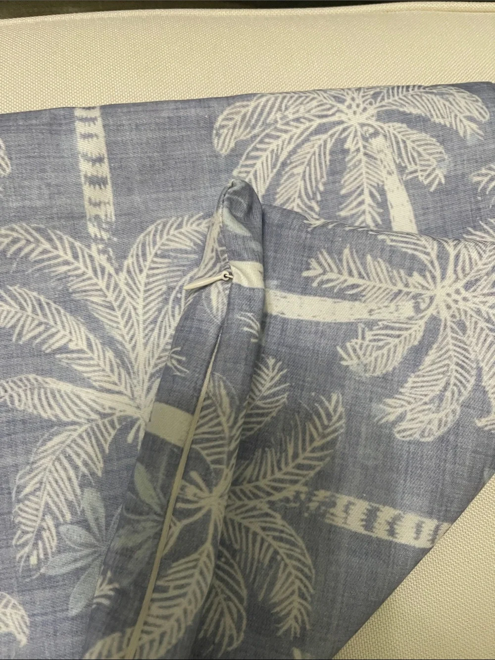 Blue Palm-Print Decorative Lumbar Pillow Cover